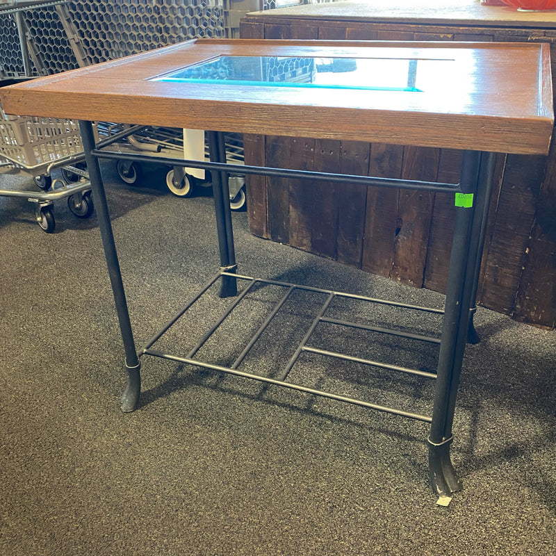 wood metal glass Table ( End)