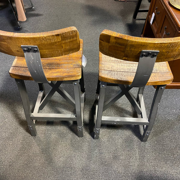 wood & metal Stool (Bar - With Back)