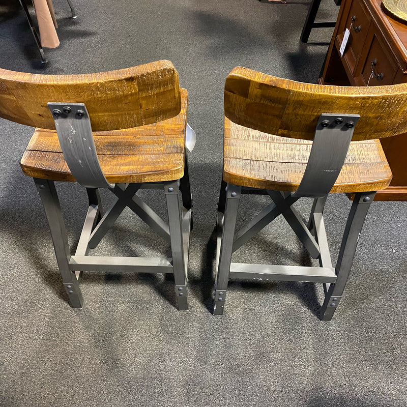 wood & metal Stool (Bar - With Back)