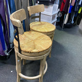 Wood and Wicker Stool (Bar - With Back)