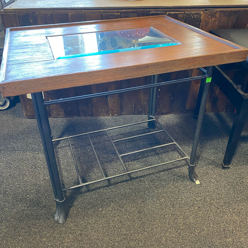 wood metal glass Table ( End)