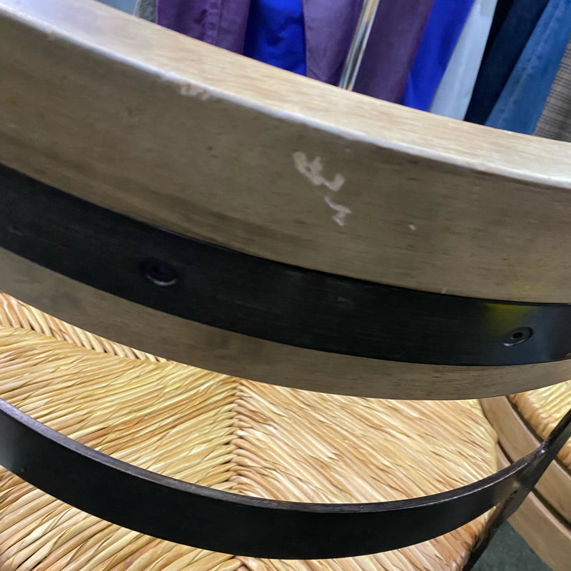 Wood and Wicker Stool (Bar - With Back)