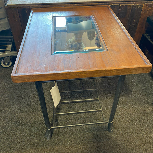 wood metal glass Table ( End)