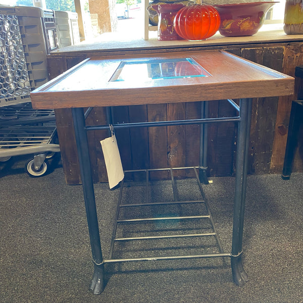 wood metal glass Table ( End)