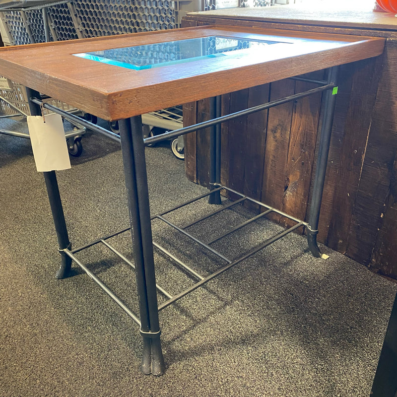 wood metal glass Table ( End)